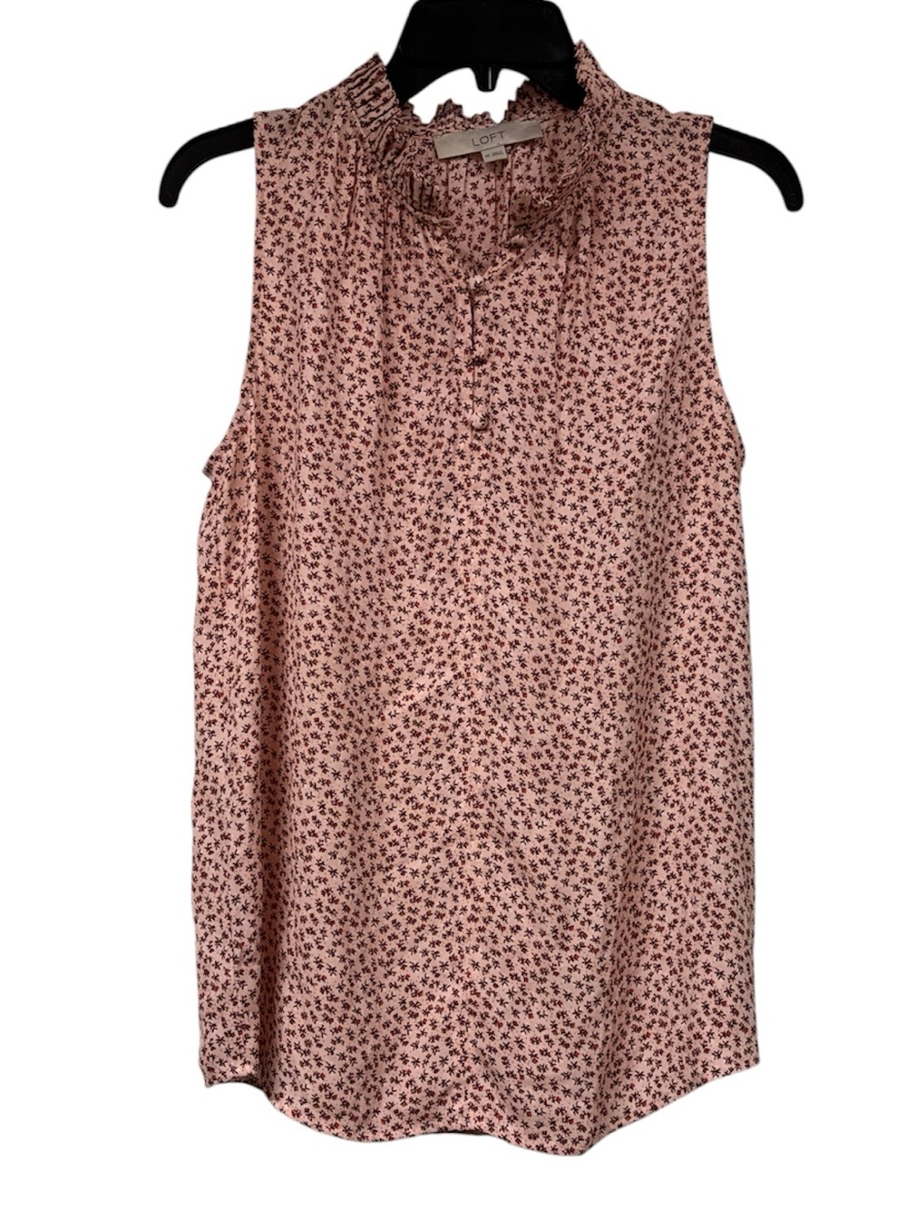 LOFT Sleeveless Pink Floral Ruffle-Neck Camisole